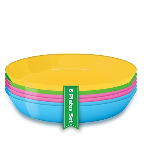 Platos de plástico reutilizables de 10 pulgadas – Platos planos de cocina –  Apto para lavavajillas y microondas – Juego de 12 platos coloridos